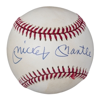Mickey Mantle Single Signed OAL Brown Baseball (UDA)
